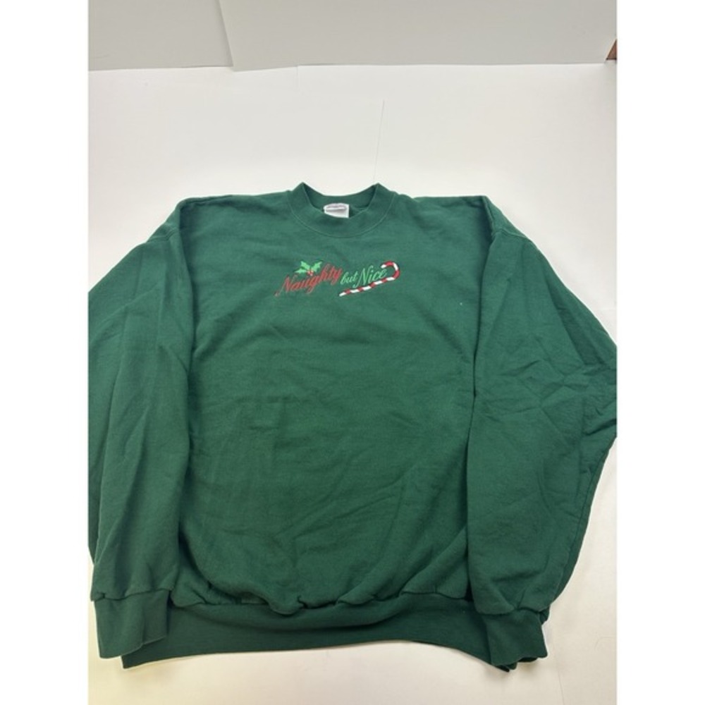 Vintage‎ Naughty But Nice Christmas Sweatershirt Size XL 90s Holiday Sweater